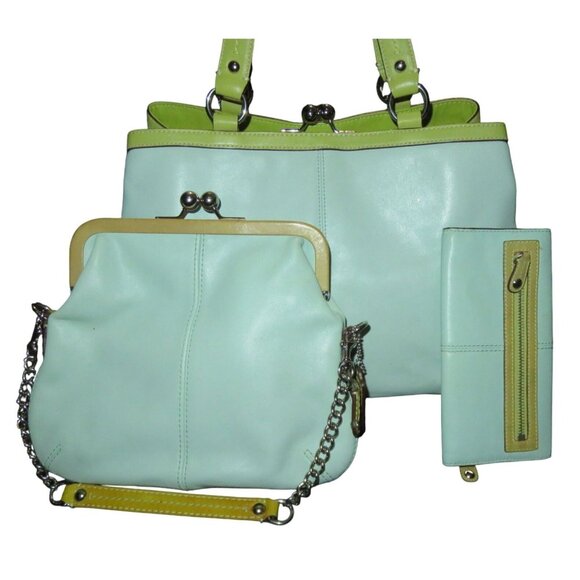 SOLD Coach 2008 Laura & Bonnie Seafoam Green Full Grain Leather Bag & Wallet Set - Picture 2 of 16
